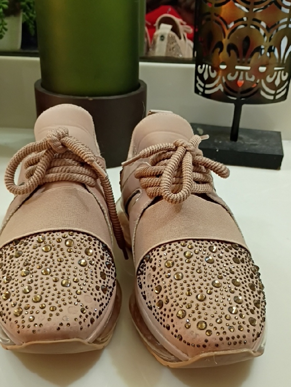 Women’s Blush Pink Embellished Athletic Sneakers